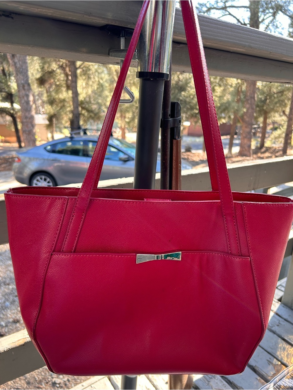 Betsy Johnson, vibrant magenta, tote bag, faux  leather
